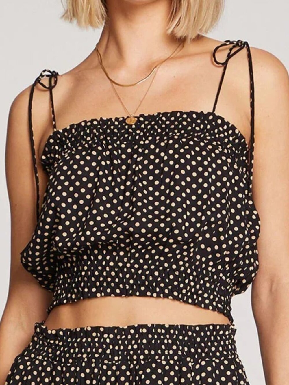 Saltwater Luxe Klevin Tank- Black and Cream Polka Dot Cropped